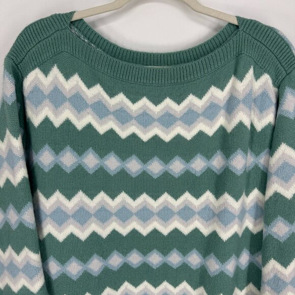 Ann Taylor Chevron Tunic Sweater M Fair Isle Diamond Relaxed Seafoam Green Blue - Picture 9 of 10